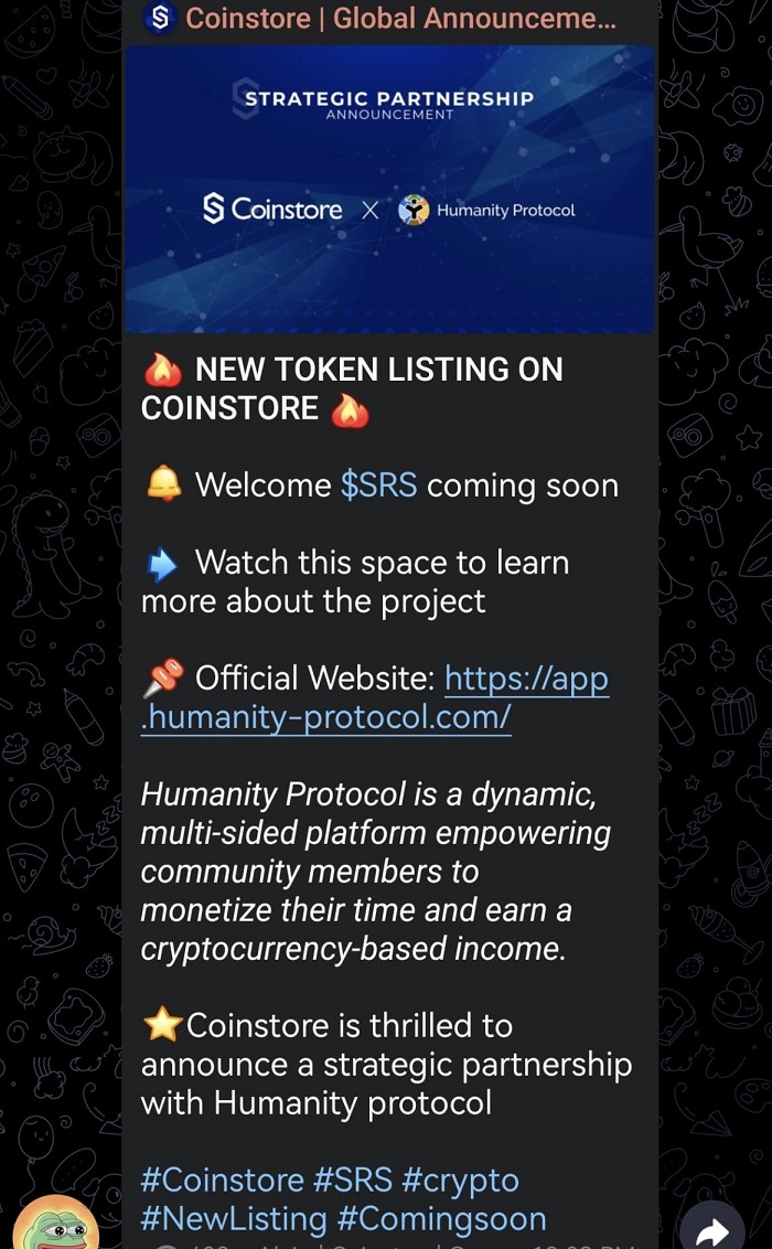 Humanity Protocol ký kết hợp tác toàn cầu với Coinstore - niêm yết lần đầu mã thông báo Sirius SRS